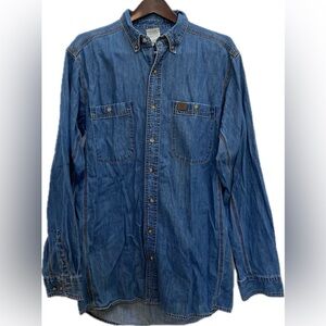 WRANGLER MENS LT BLUE CHAMBRAY RIGGS WORKWEAR TOUGH DENIM COWBOY WESTERN SHIRT